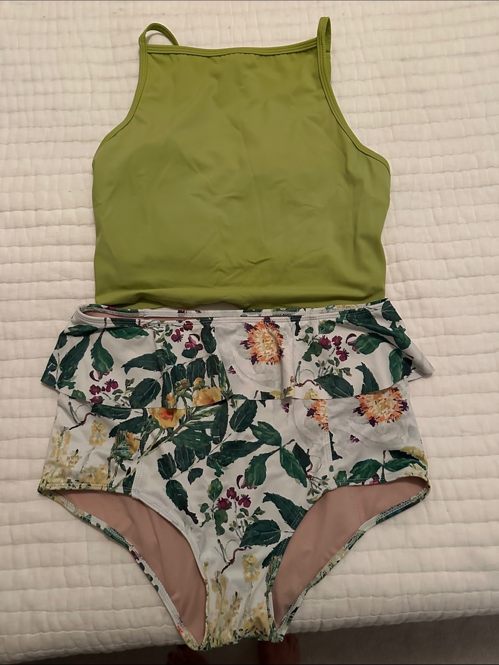 Kortni Jeane Lime Green Floral Ruffle Bottom and Too